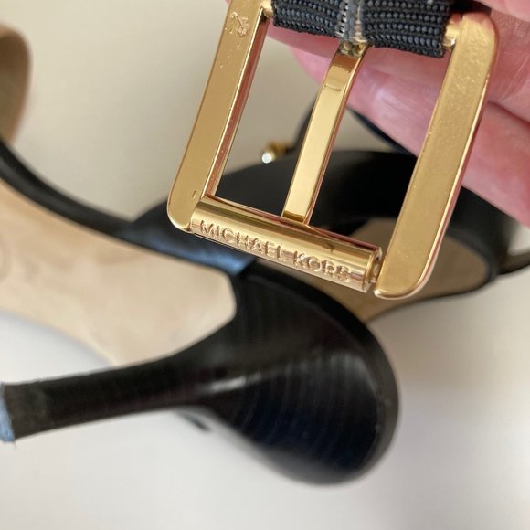 Michael KORS JULIETA Black Tan Leather Wide Ankle Strap Pointed Toe Slingback 8M - Picture 13 of 16